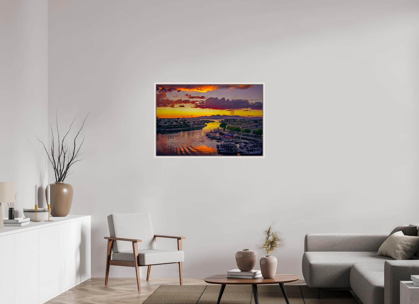 105 x 70 cm, White Frame Lake Havasu City Sunset