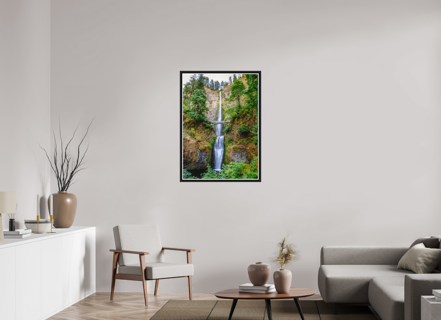 70 x 98 cm, Matt Black Frame Multnomah Falls