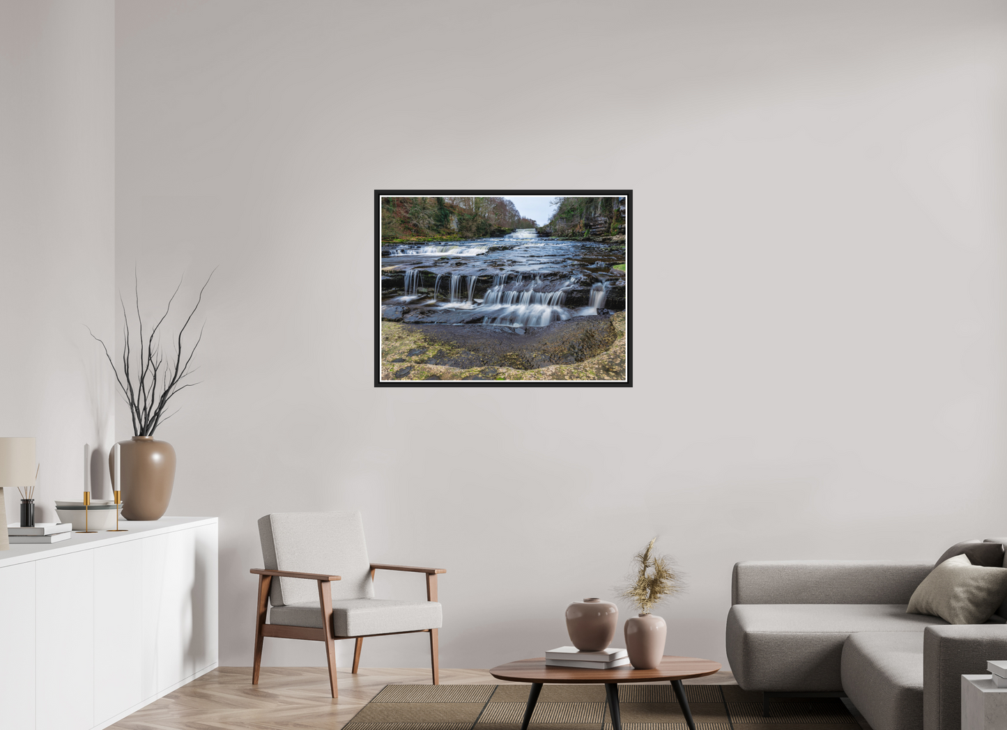 100 x 75 cm, Matt Black Frame Lower Aysgarth Falls