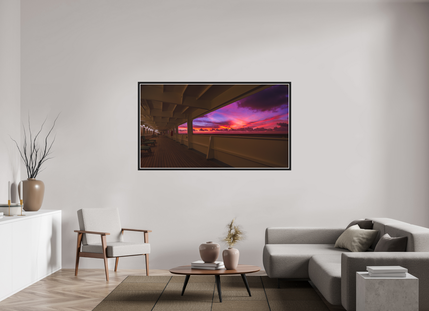 176 x 99 cm, Matt Black Frame Bolette. Sunset leaving Ponta Delgada