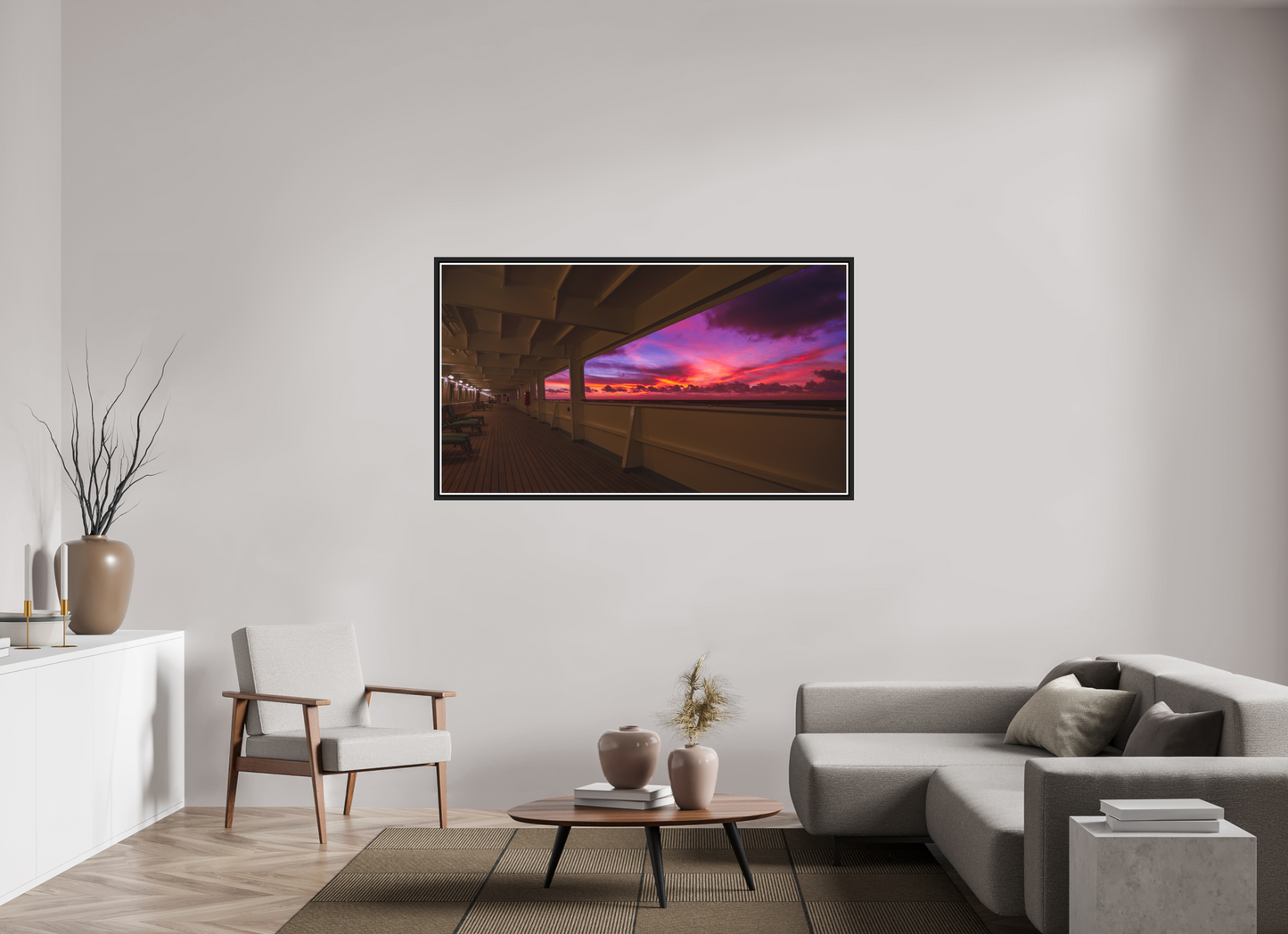 160 x 90 cm, Matt Black Frame Bolette. Sunset leaving Ponta Delgada