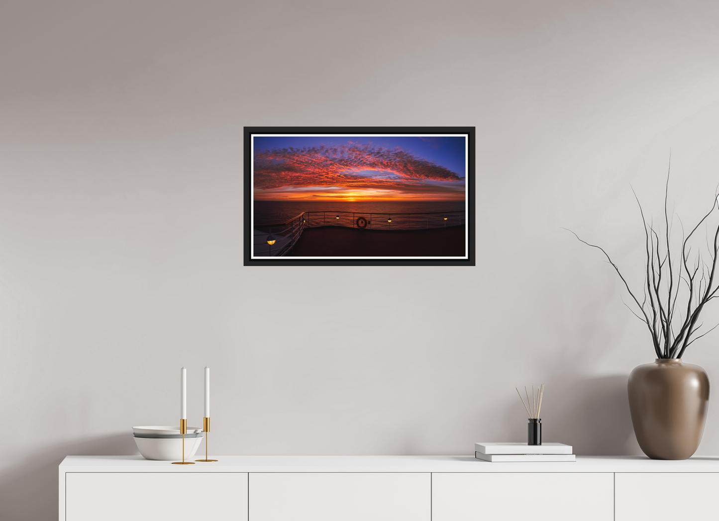 64 x 36 cm, Matt Black Frame Balmoral. Sunset off Norway