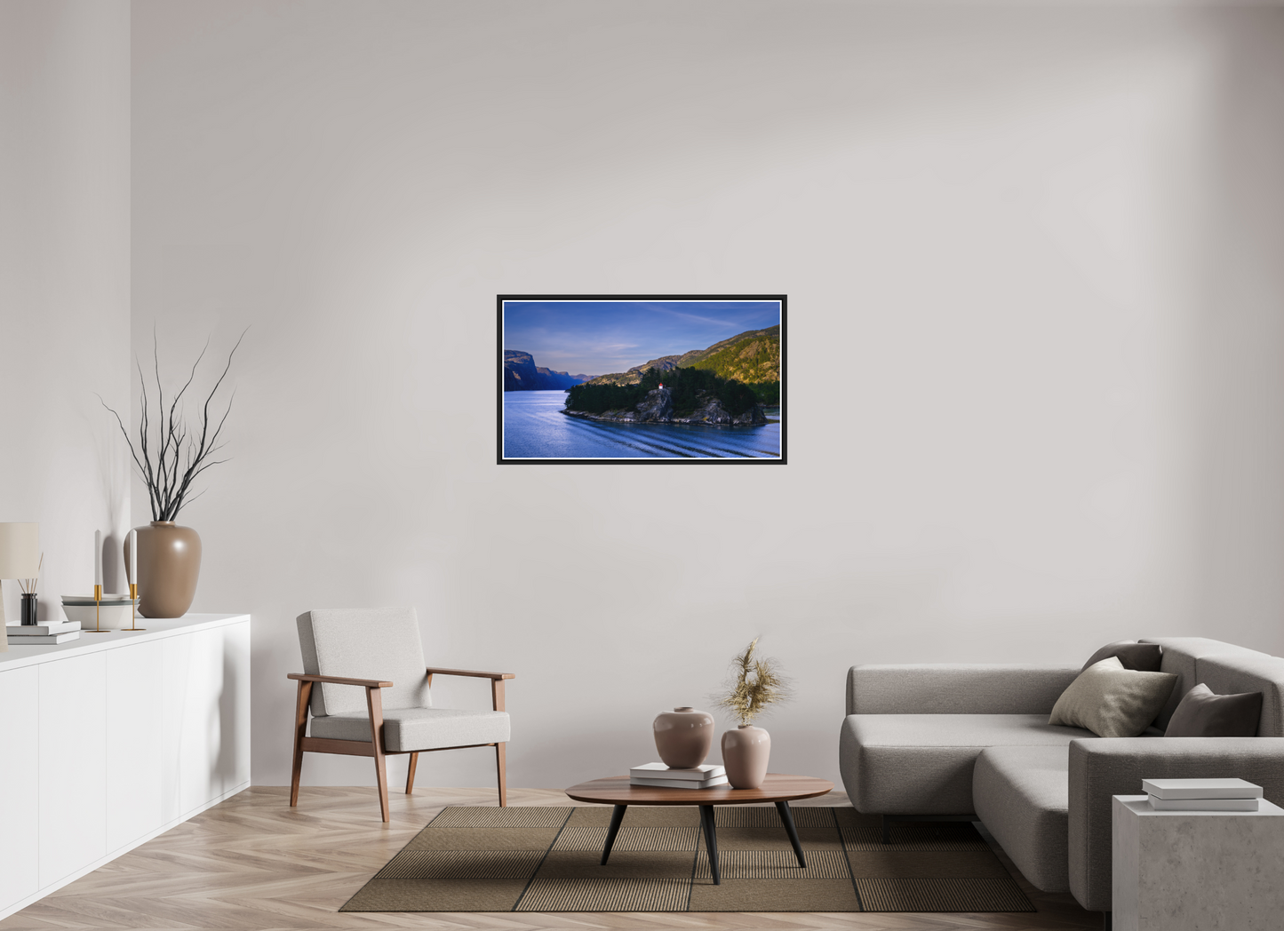 112 x 63 cm, Matt Black Frame Lysefjord Evening