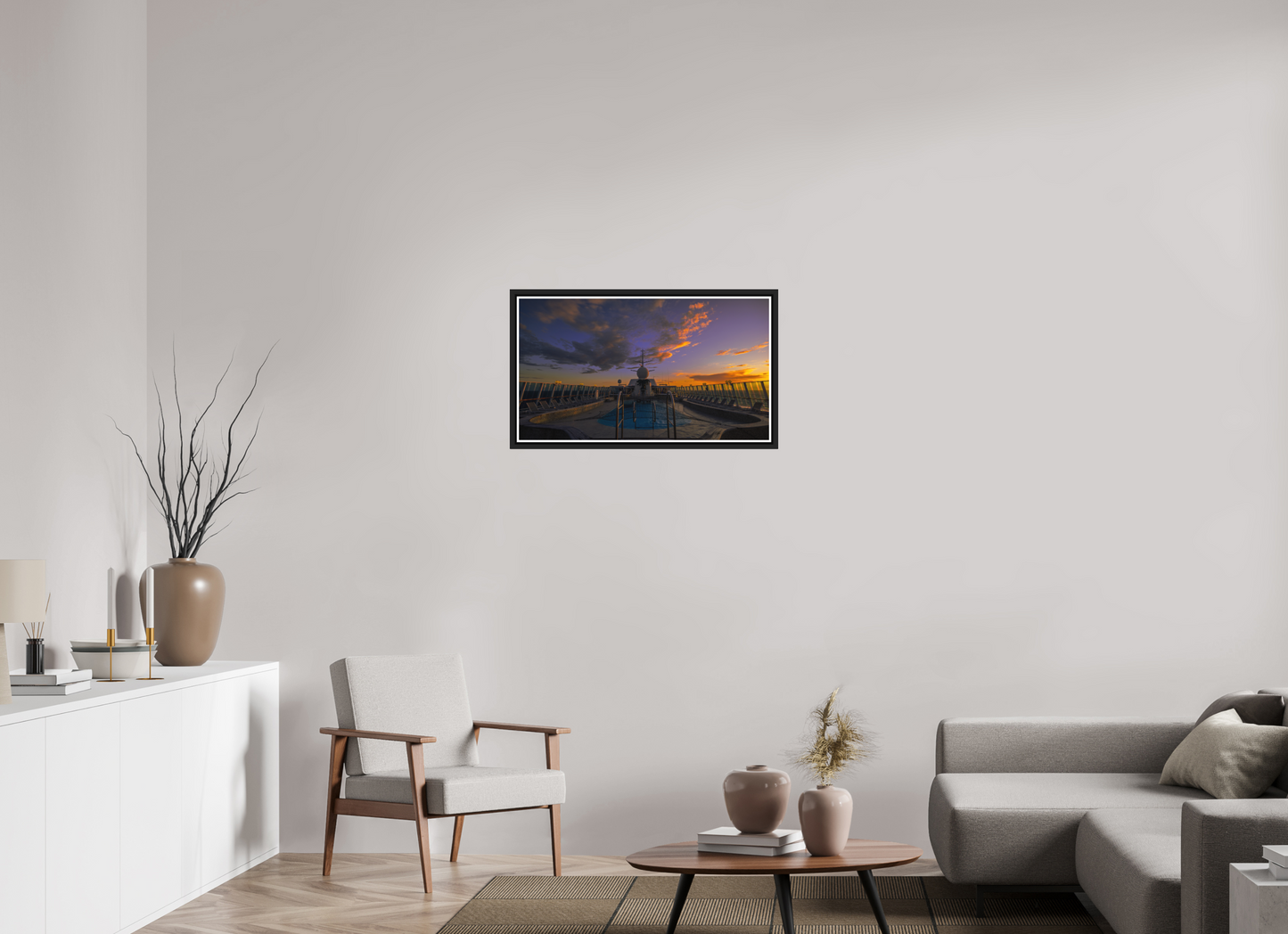 80 x 45 cm, Matt Black Frame Balmoral Sunset by the Pool