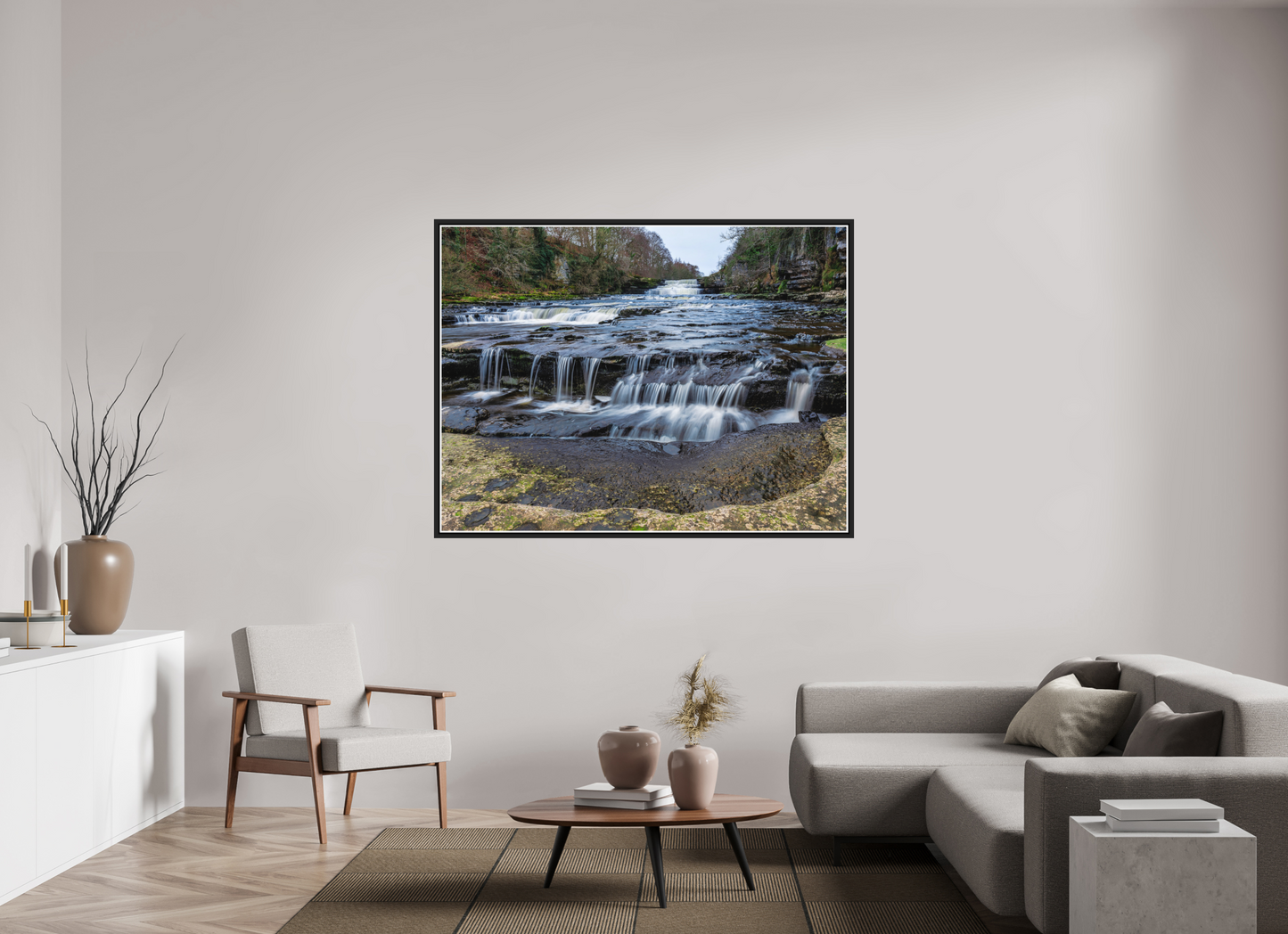 160 x 120 cm, Matt Black Frame Lower Aysgarth Falls