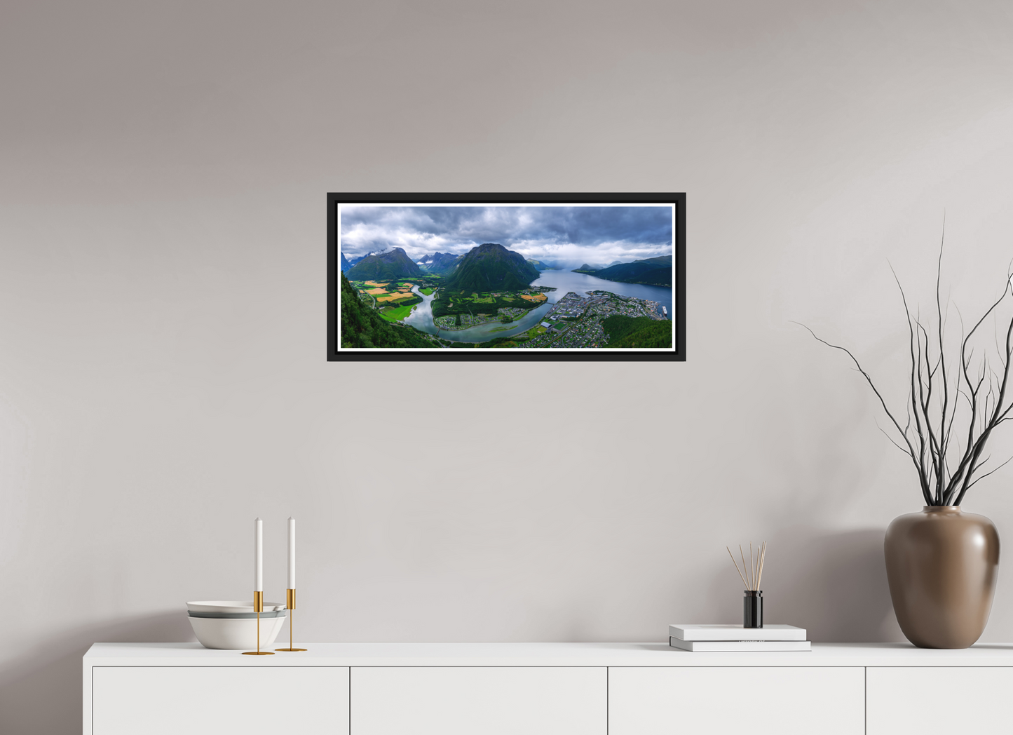 71 x 30 cm, Matt Black Frame Andalsnes View from the Rampestreken
