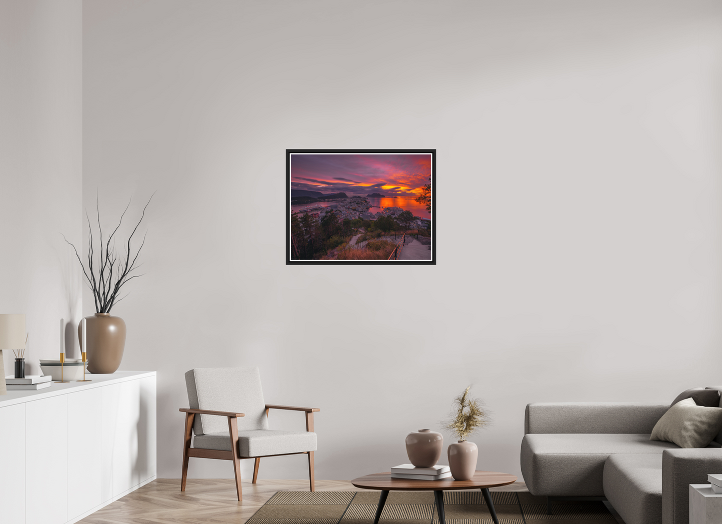 80 x 60 cm, Matt Black Frame Balmoral. Alesund Sunset