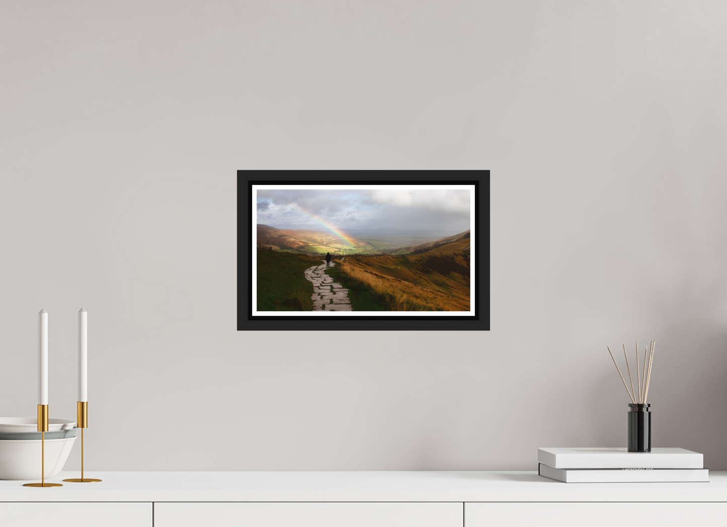32 x 18 cm, Matt Black Frame Castleton after the rain