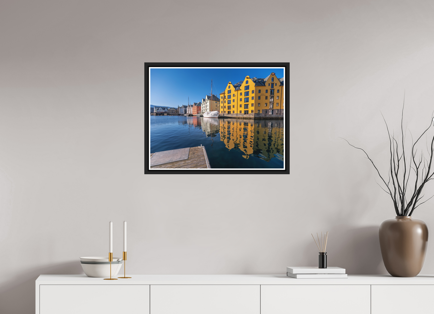 66.7 x 50 cm, Matt Black Frame Alesund reflections