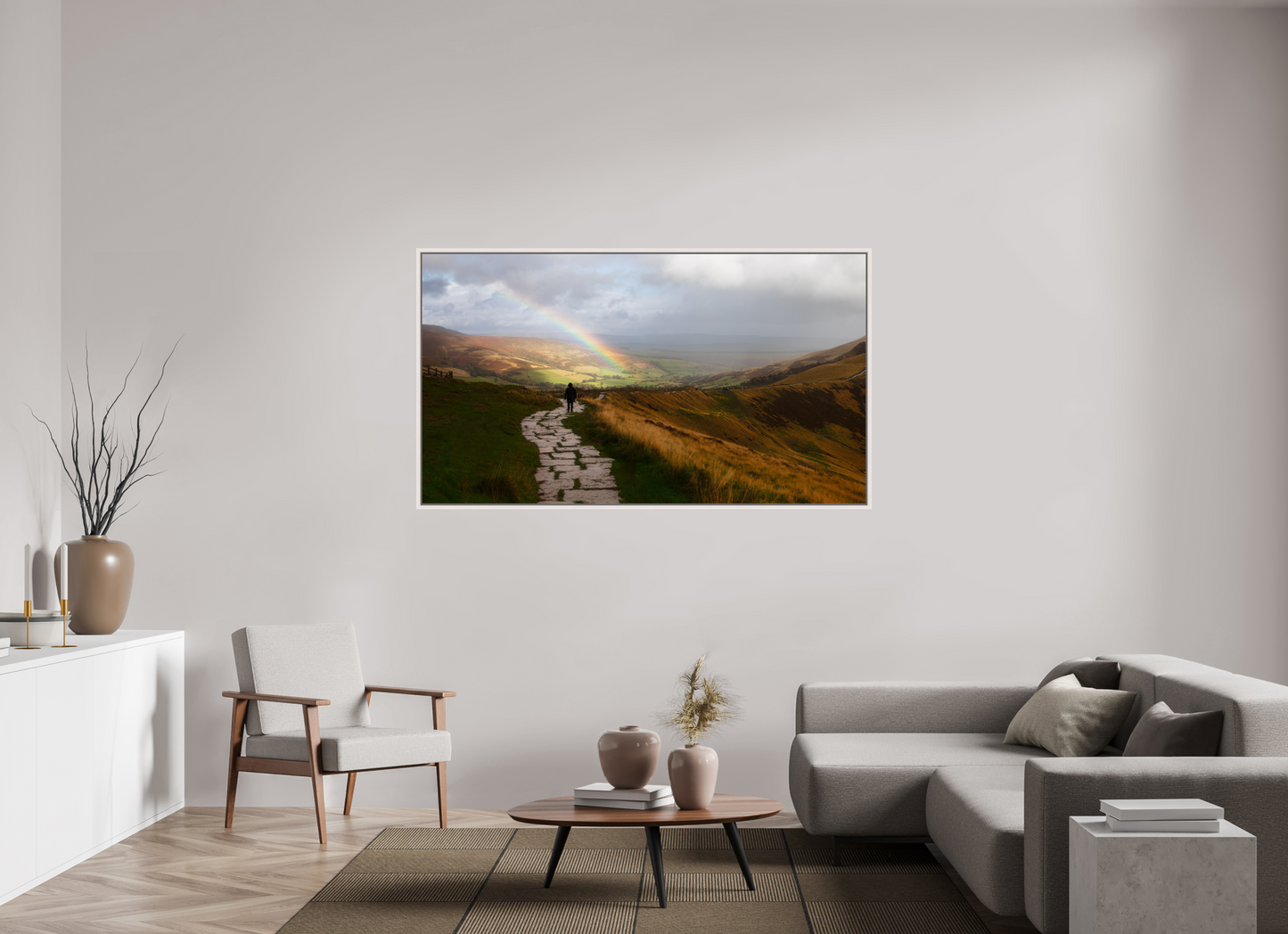 176 x 99 cm, White Frame Castleton after the rain