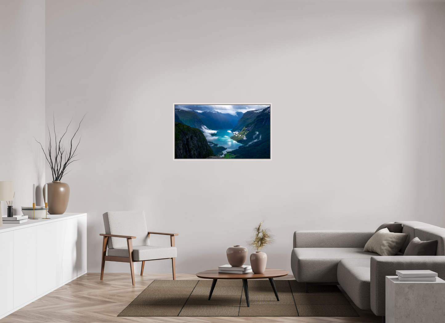 112 x 63 cm, White Frame Lovatnet Lake