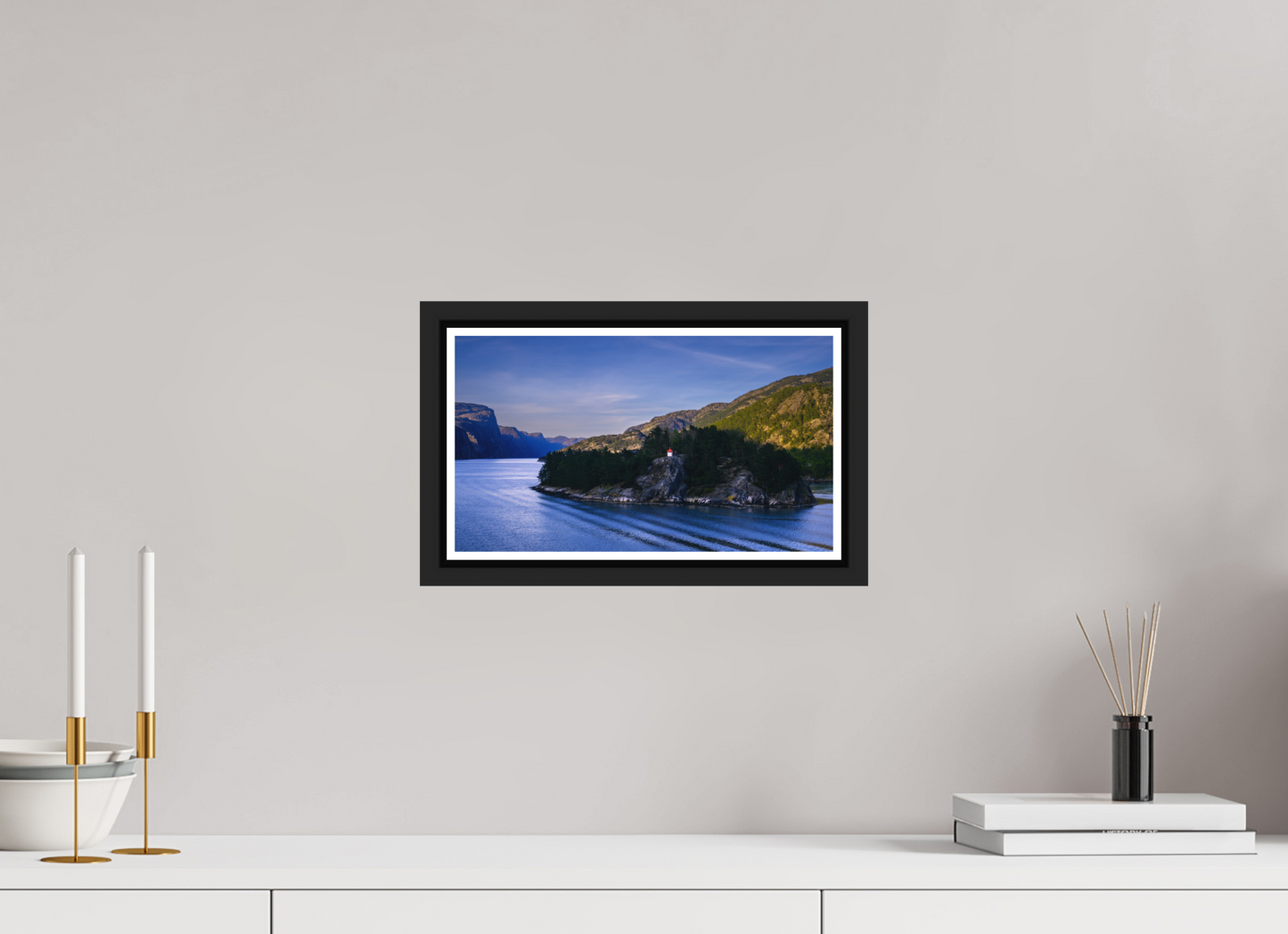 32 x 18 cm, Matt Black Frame Lysefjord Evening