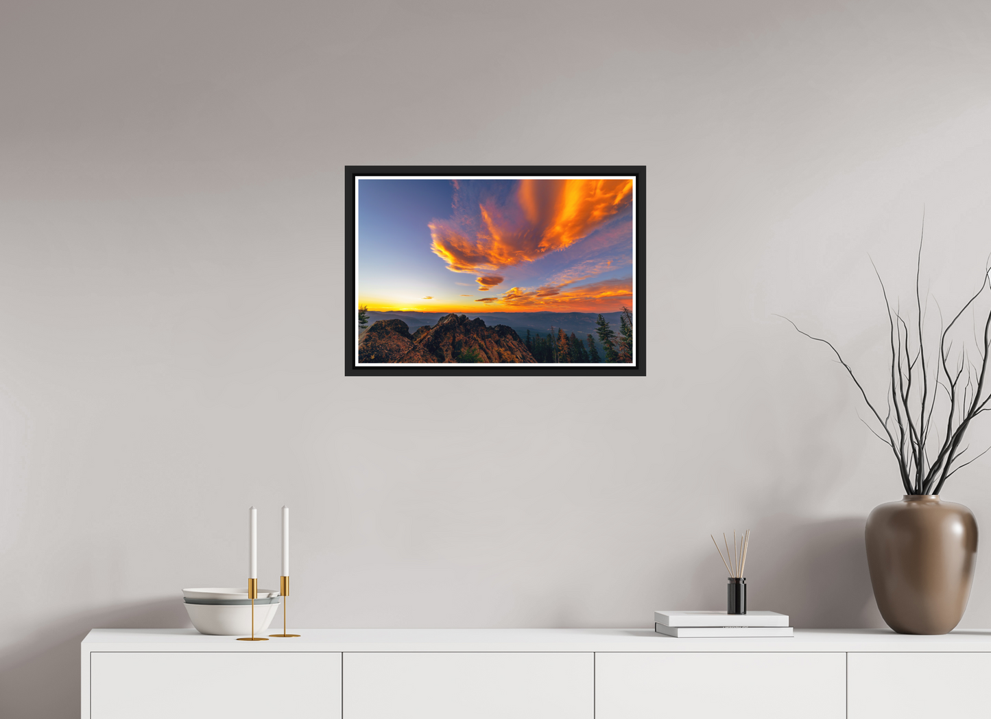 60 x 40 cm, Matt Black Frame Mills Peak Sunset