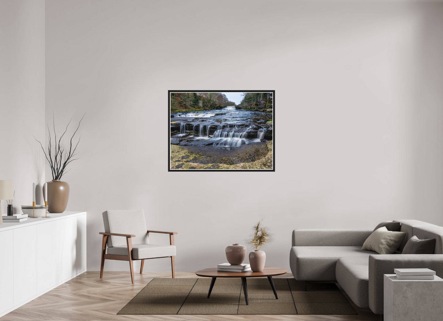 120 x 90 cm, Matt Black Frame Lower Aysgarth Falls