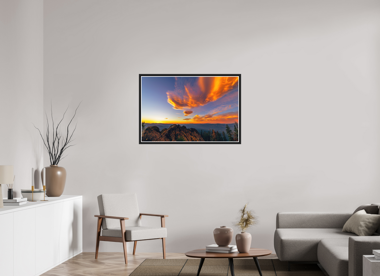 105 x 70 cm, Matt Black Frame Mills Peak Sunset