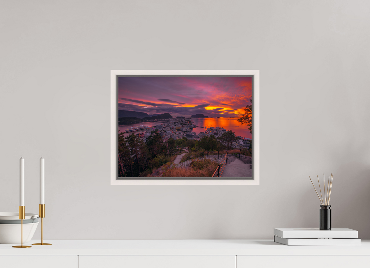 40 x 30 cm, White Frame Balmoral. Alesund Sunset