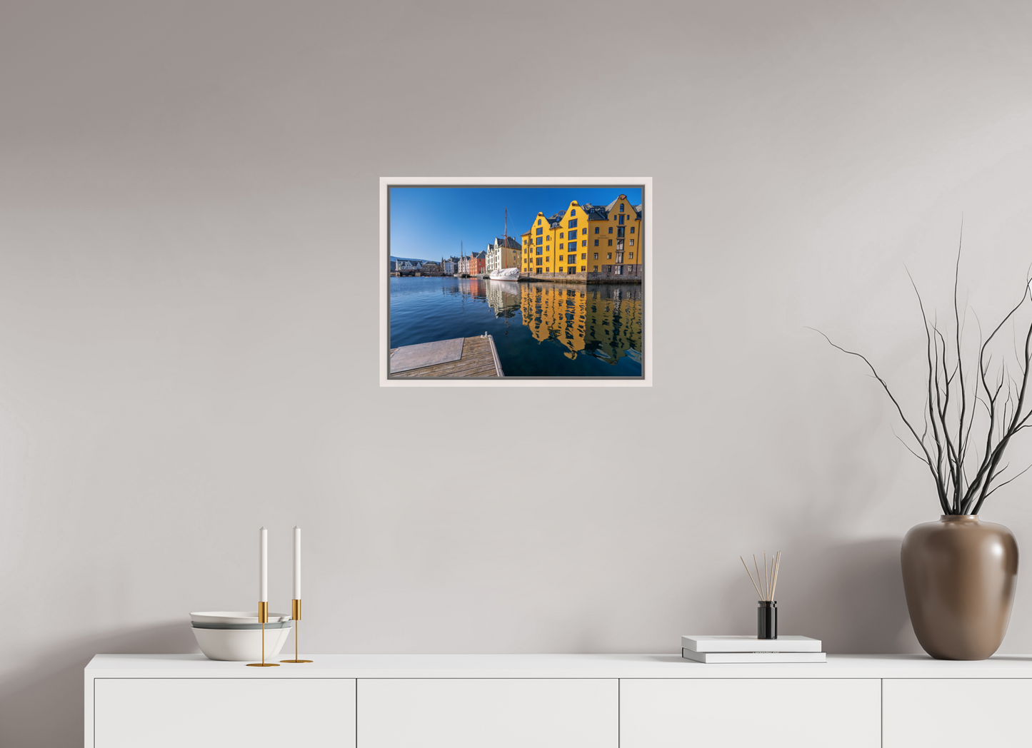 53.3 x 40 cm, White Frame Alesund reflections
