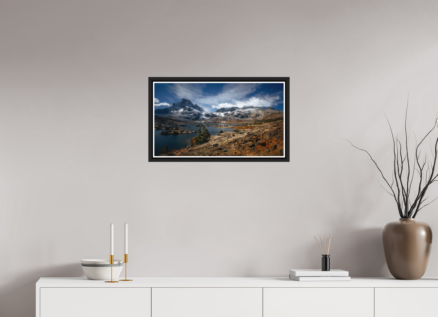 64 x 36 cm, Matt Black Frame 1000 Island Lake