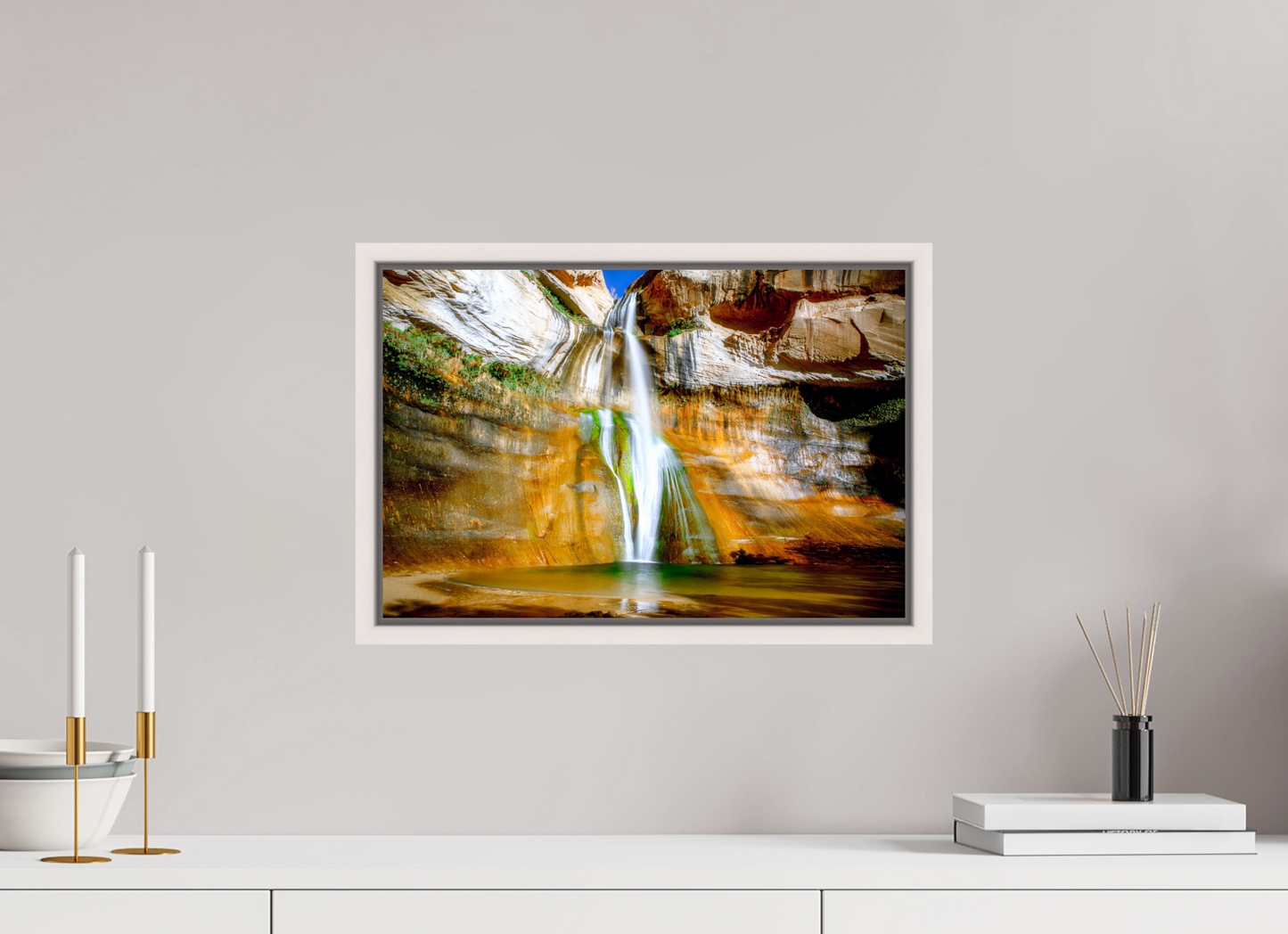 45 x 30 cm, White Frame Calf Creek Falls