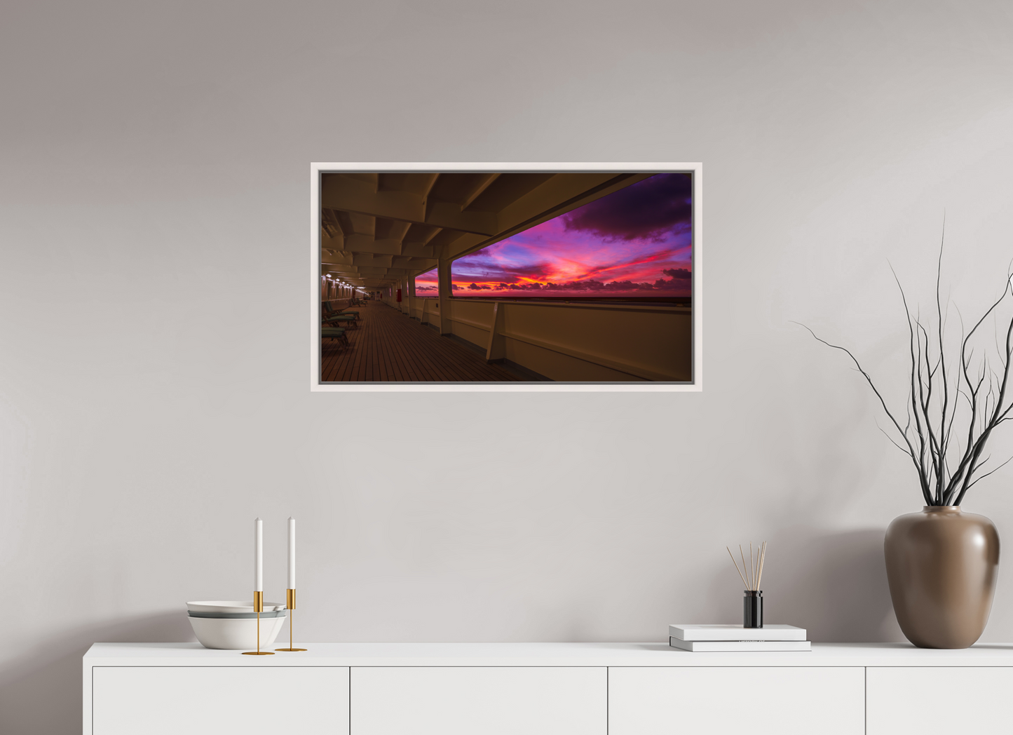 80 x 45 cm, White Frame Bolette. Sunset leaving Ponta Delgada