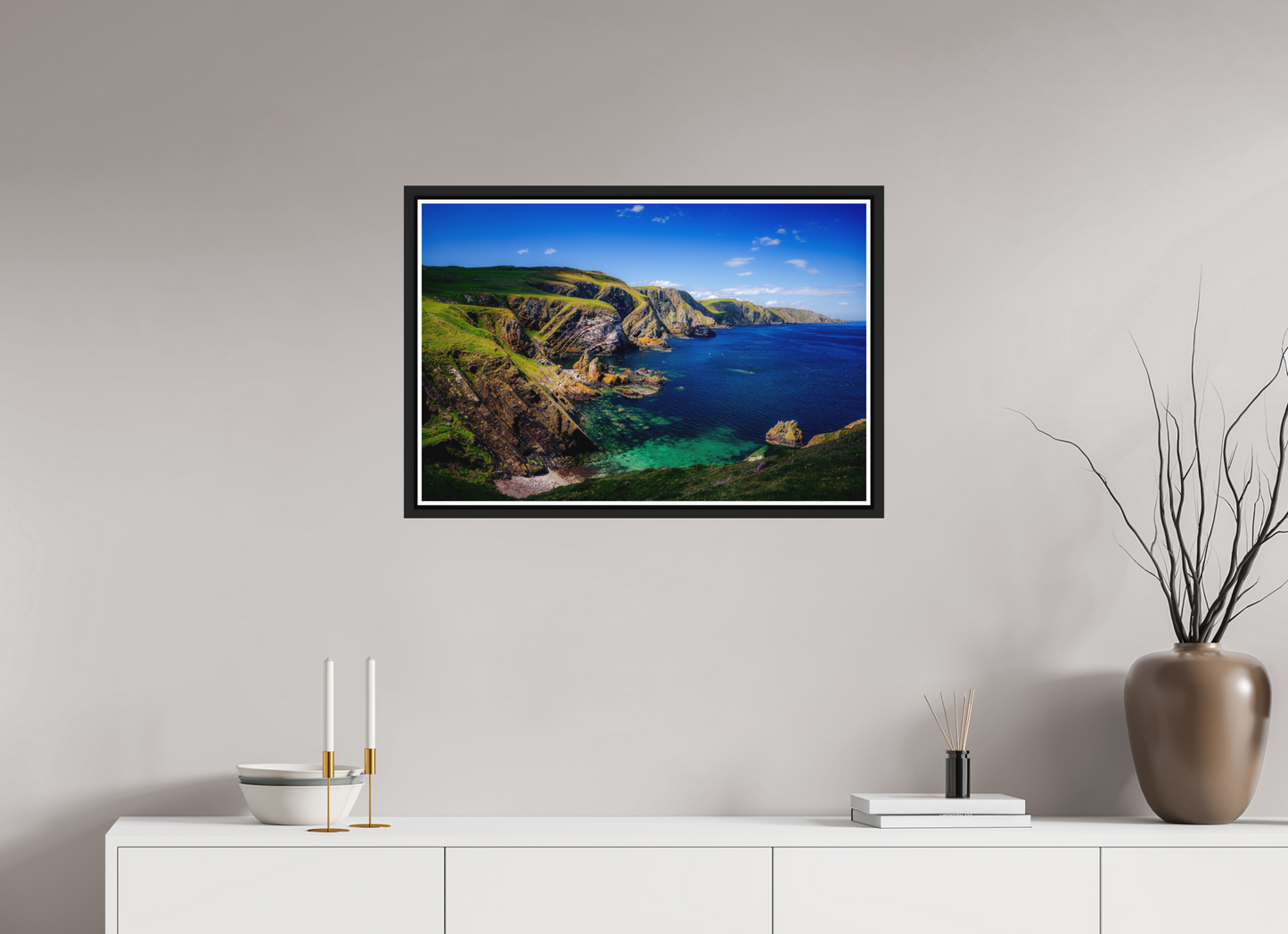 75 x 50 cm, Matt Black Frame Looking west Near St Abbs Head