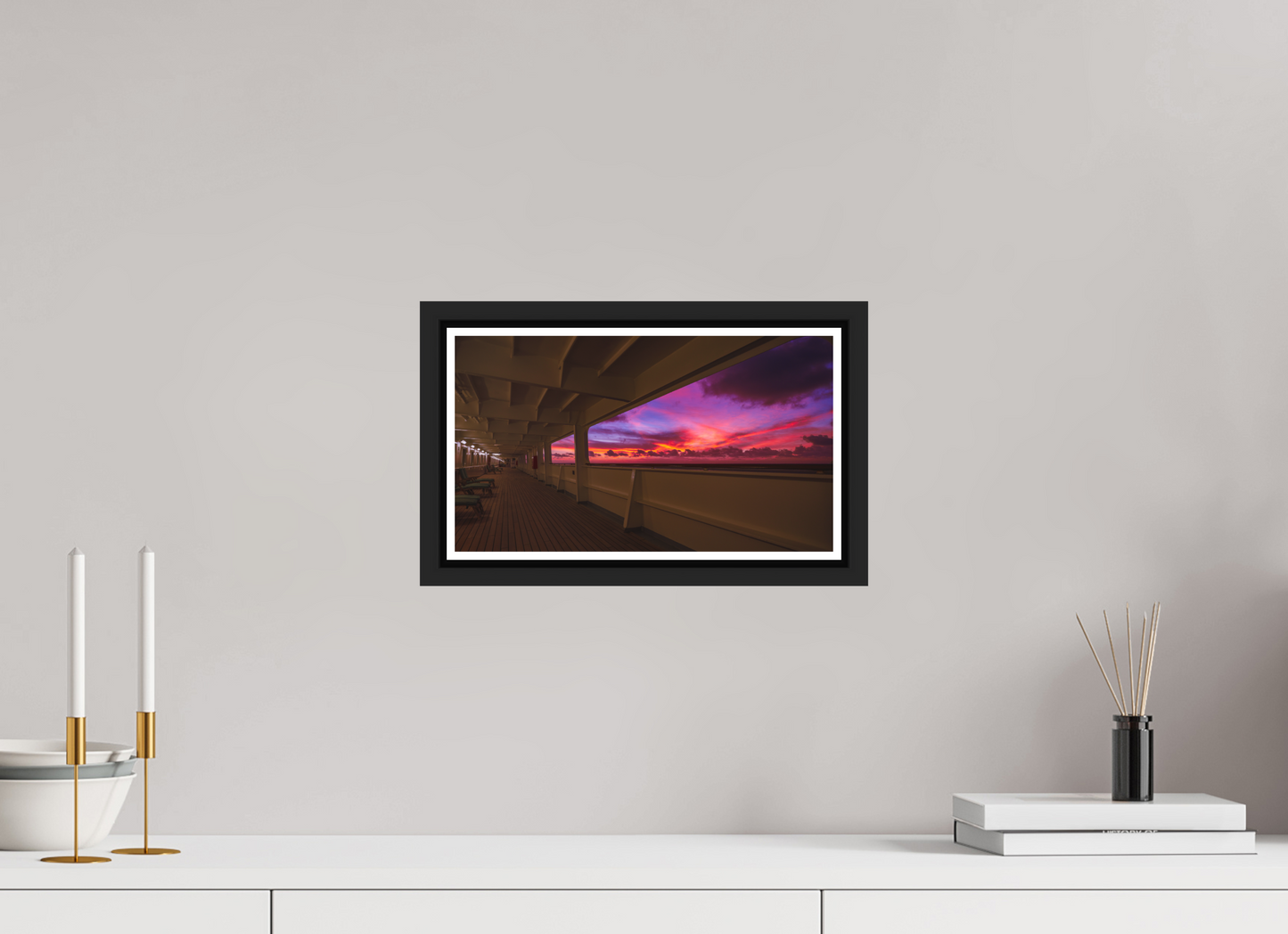 32 x 18 cm, Matt Black Frame Bolette. Sunset leaving Ponta Delgada