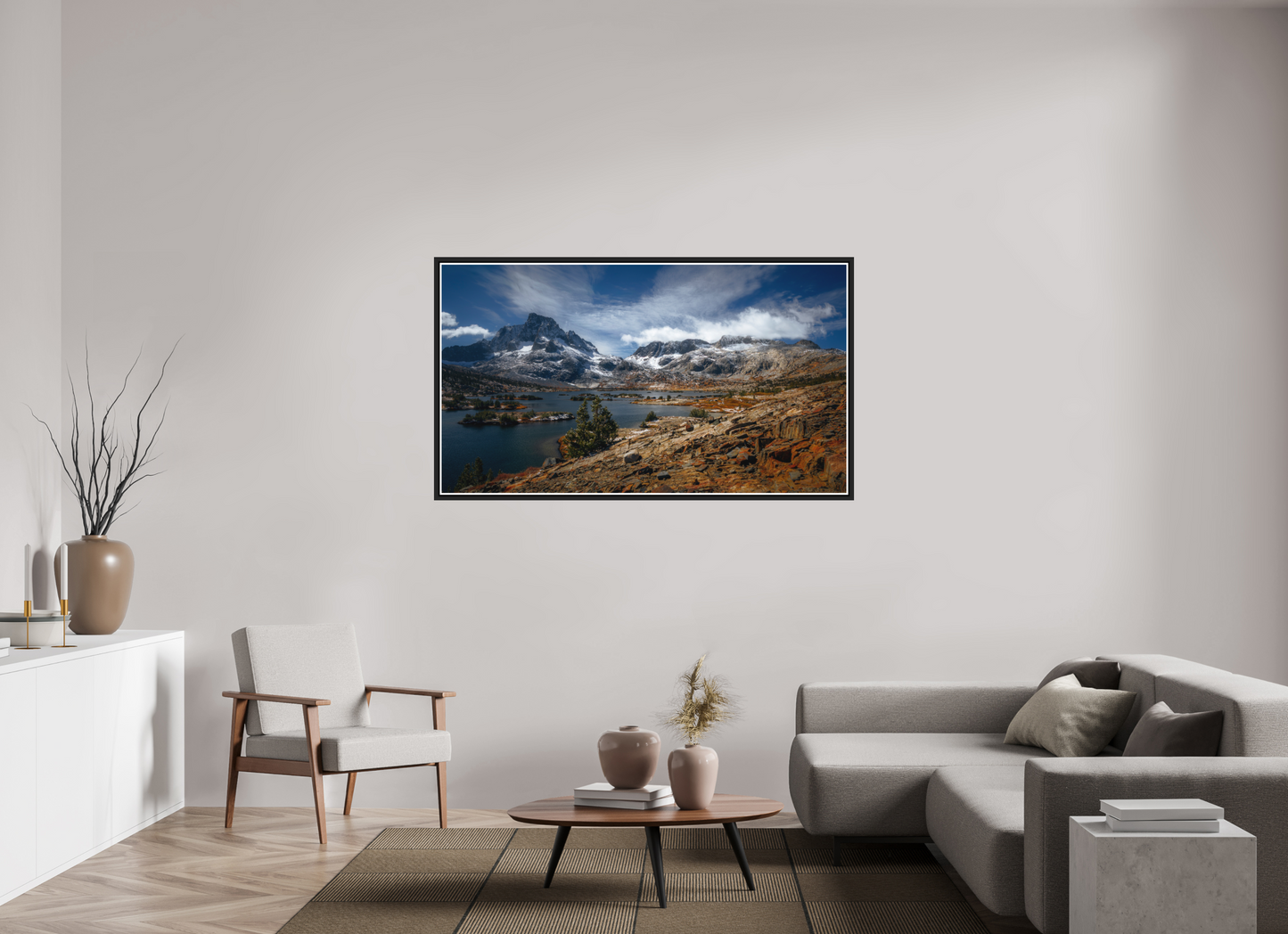 160 x 90 cm, Matt Black Frame 1000 Island Lake