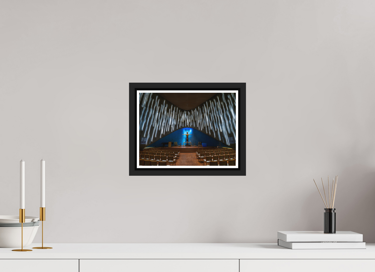 28 x 21 cm, Matt Black Frame Northern Lights Cathedral, Alta