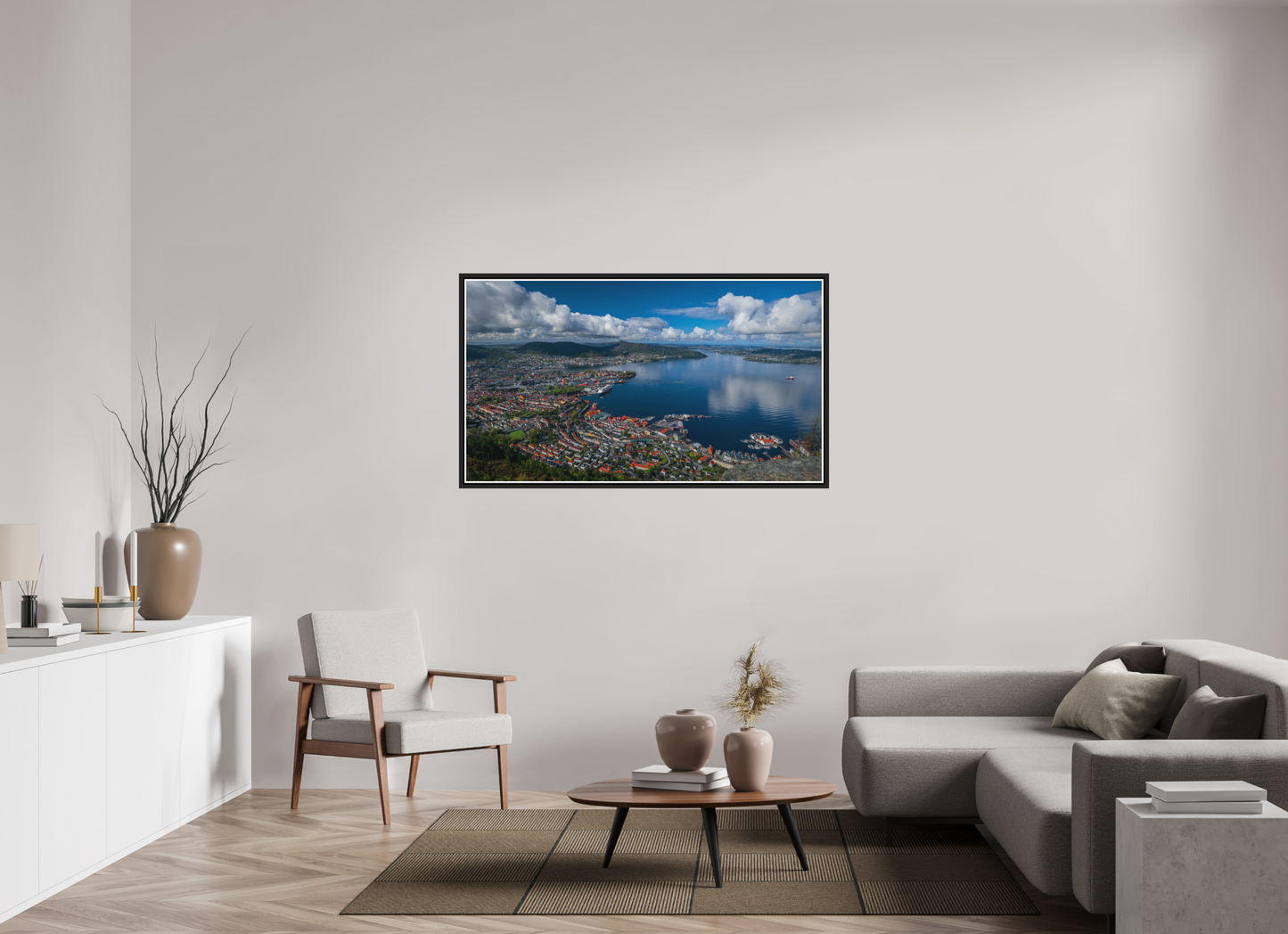 144 x 81 cm, Matt Black Frame Borealis in Bergen