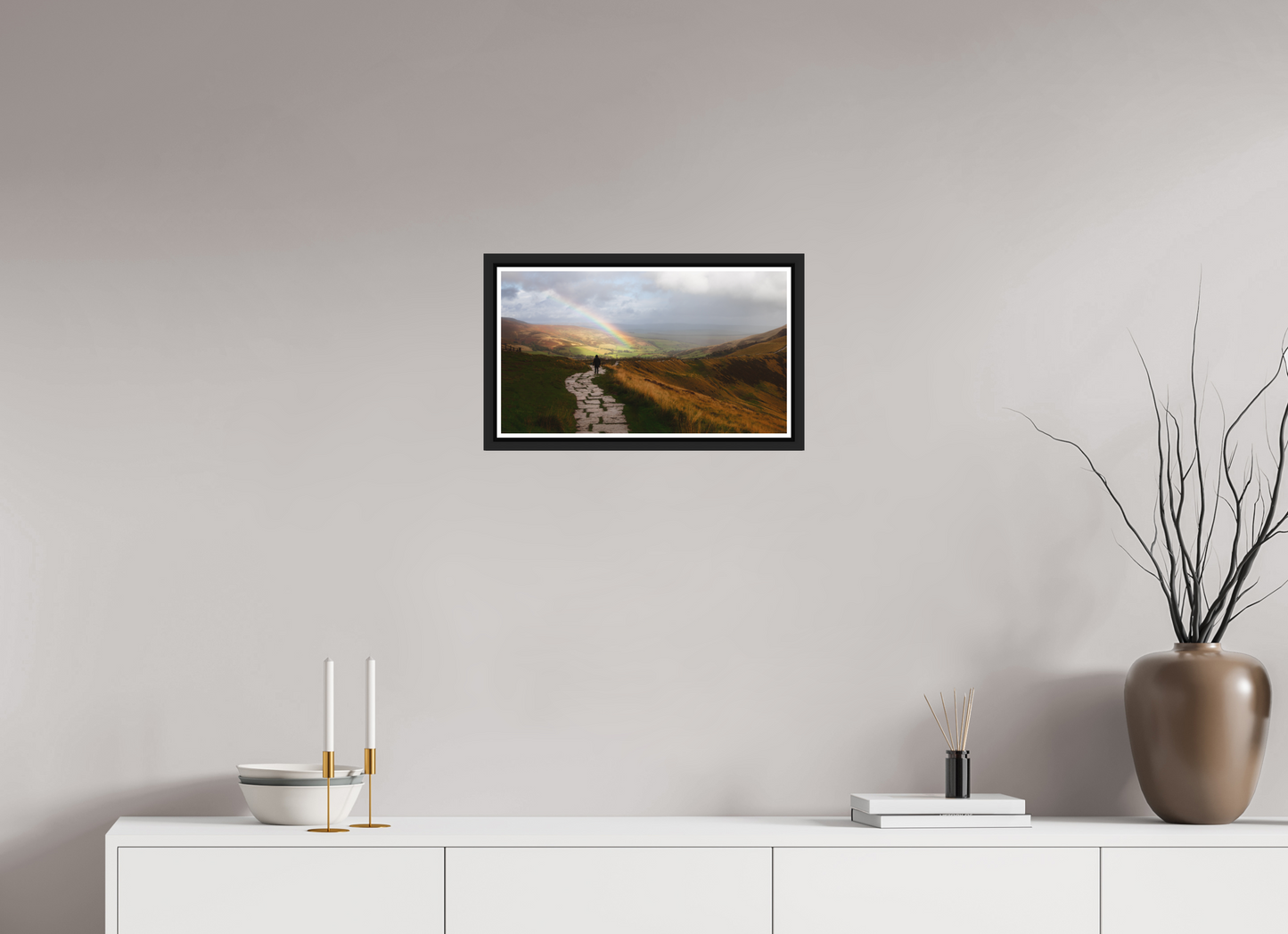 48 x 27 cm, Matt Black Frame Castleton after the rain