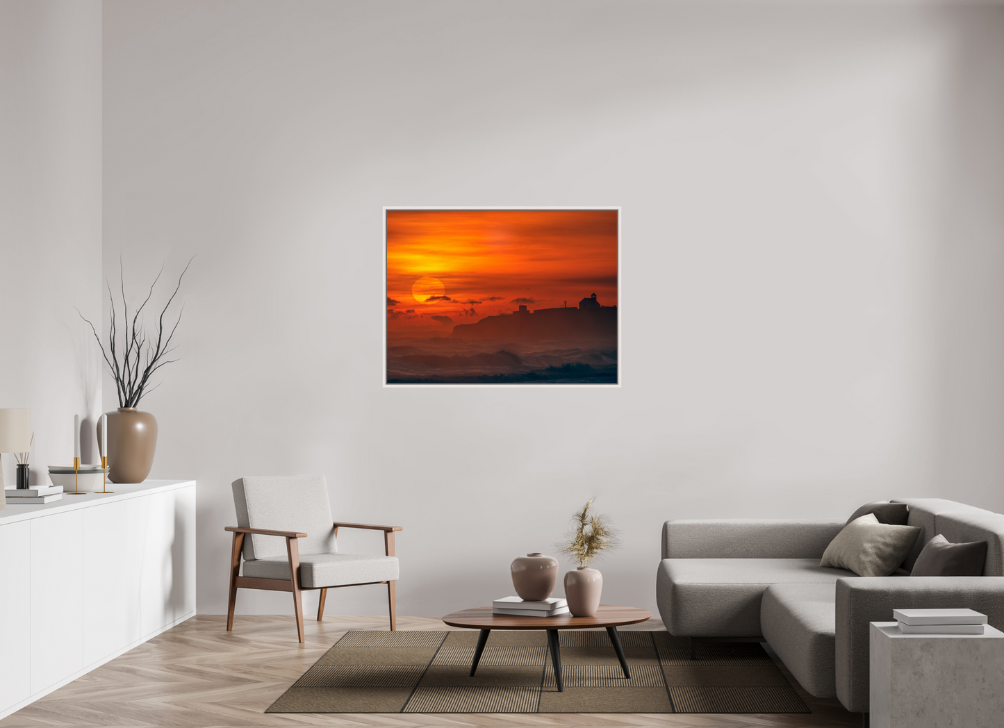 120 x 90 cm, White Frame January Sunrise. Seaton Sluice