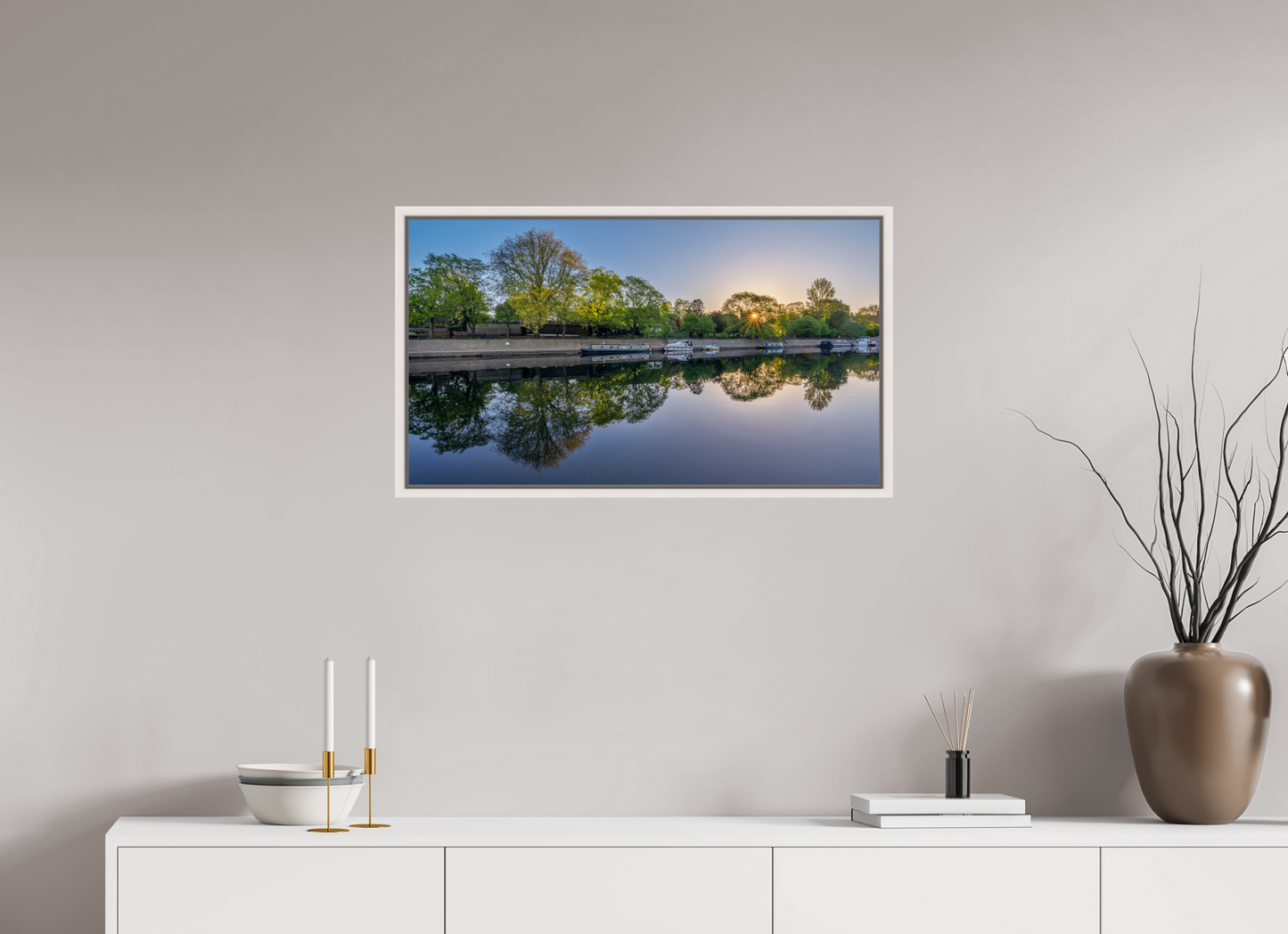 80 x 45 cm, White Frame April Dawn on the Ouse, York