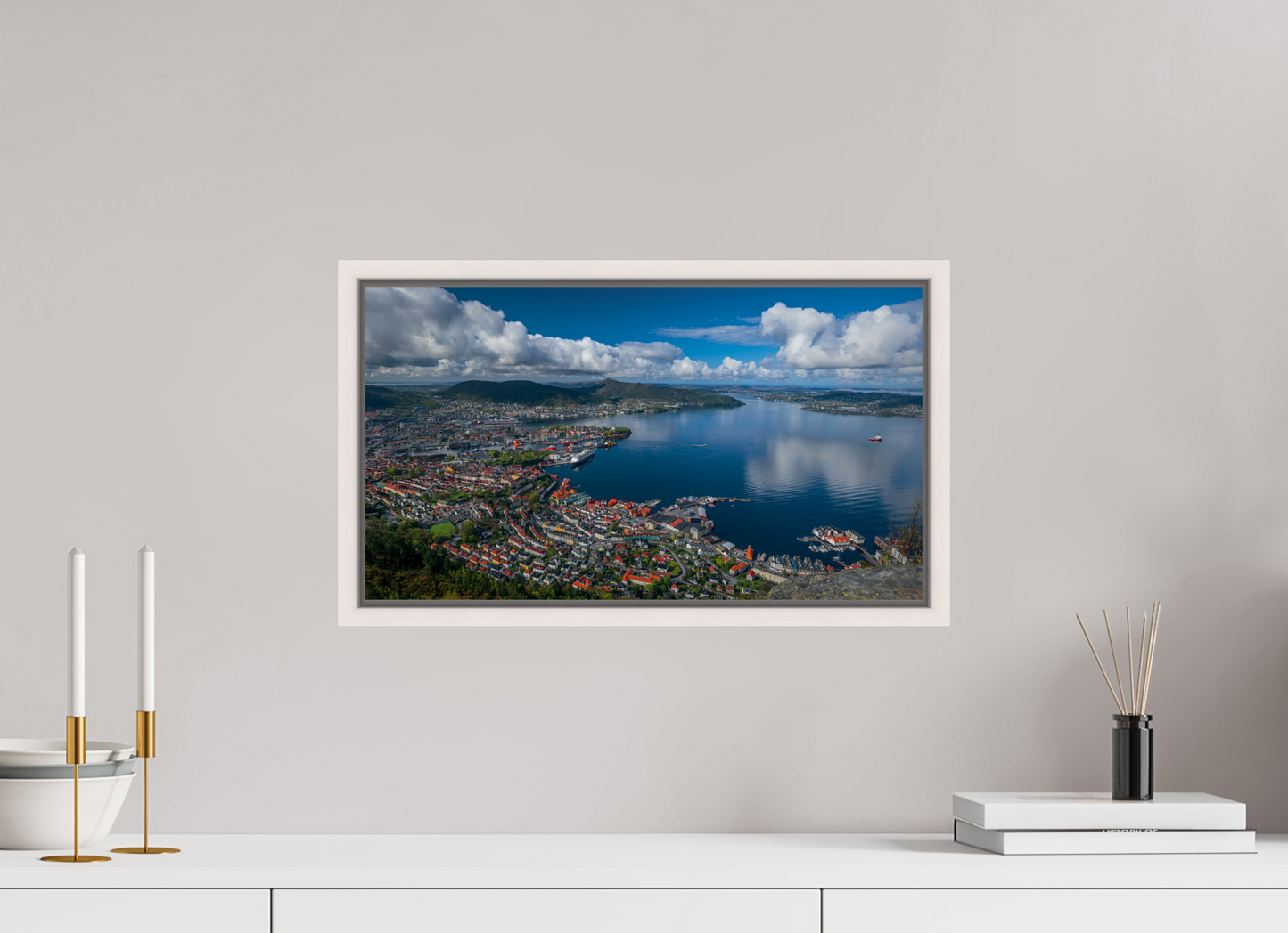 48 x 27 cm, White Frame Borealis in Bergen