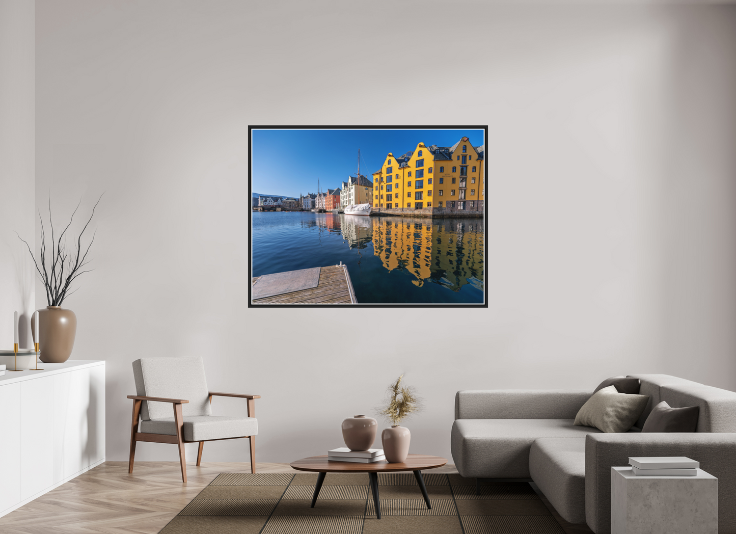 160 x 120 cm, Matt Black Frame Alesund reflections