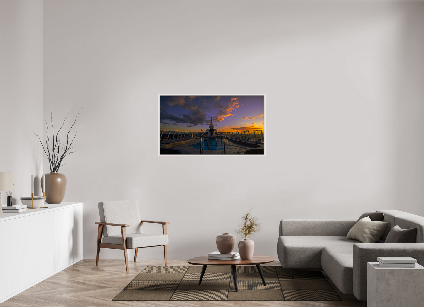 128 x 72 cm, White Frame Balmoral Sunset by the Pool
