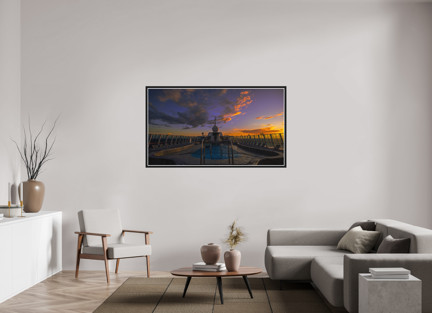 160 x 90 cm, Matt Black Frame Balmoral Sunset by the Pool
