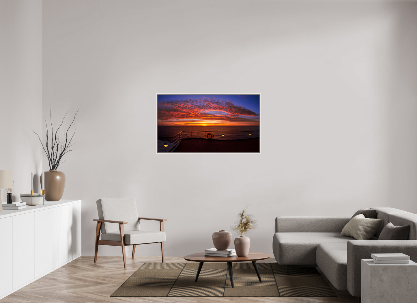 128 x 72 cm, White Frame Balmoral. Sunset off Norway