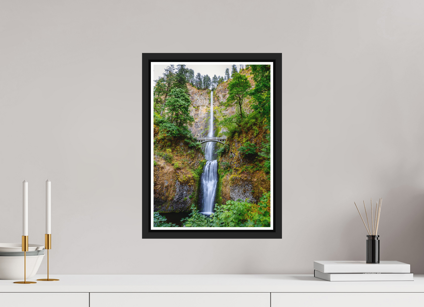 30 x 42 cm, Matt Black Frame Multnomah Falls