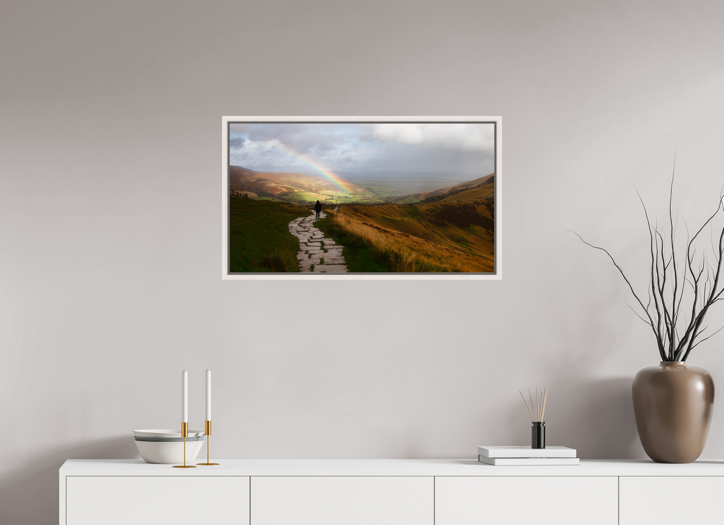 80 x 45 cm, White Frame Castleton after the rain