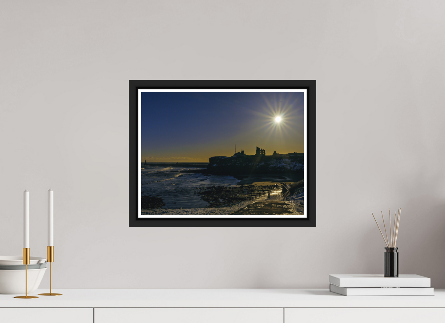 40 x 30 cm, Matt Black Frame Snowy Tynemouth January 4th 2026