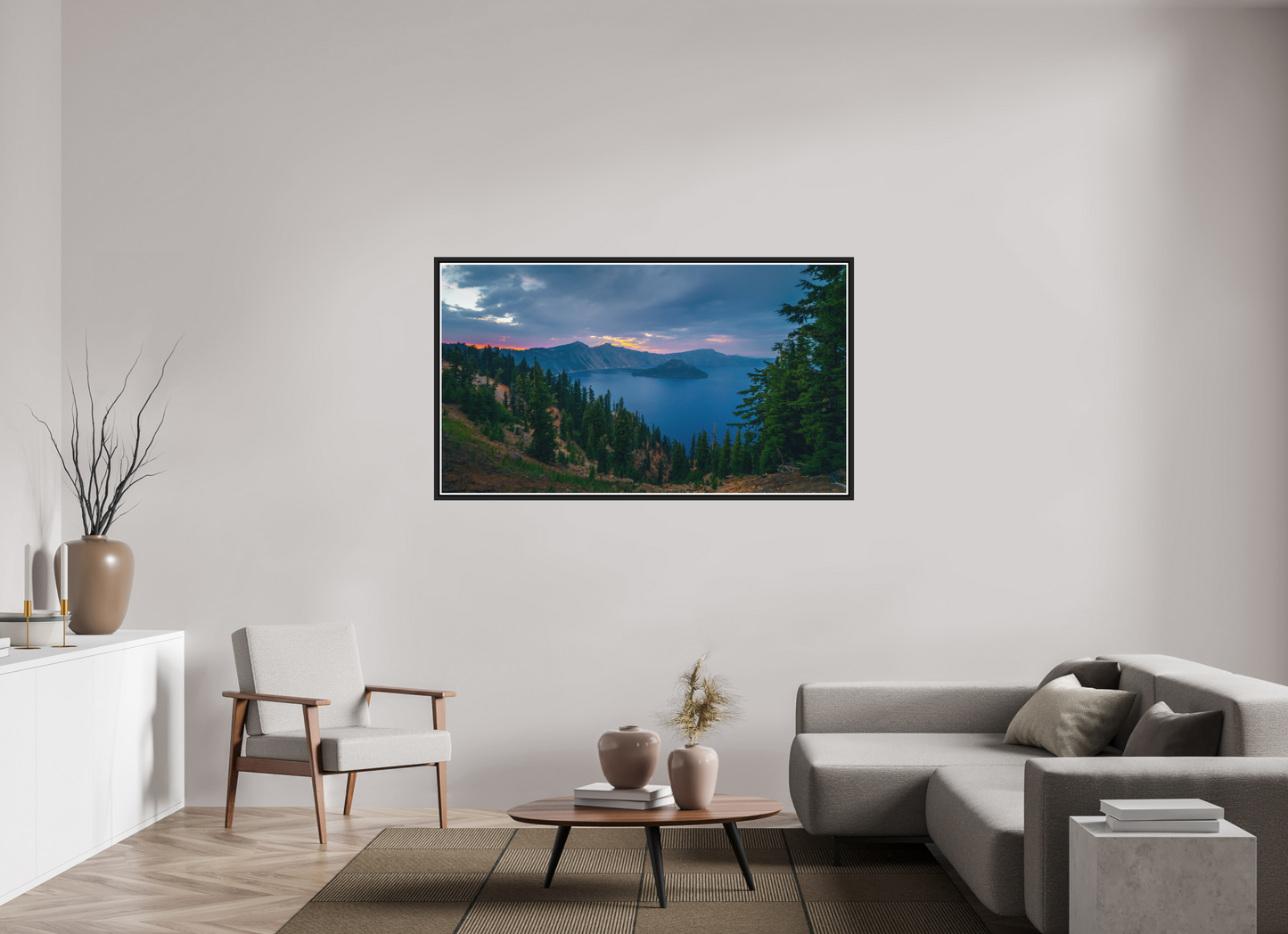 160 x 90 cm, Matt Black Frame Crater Lake After Sunset