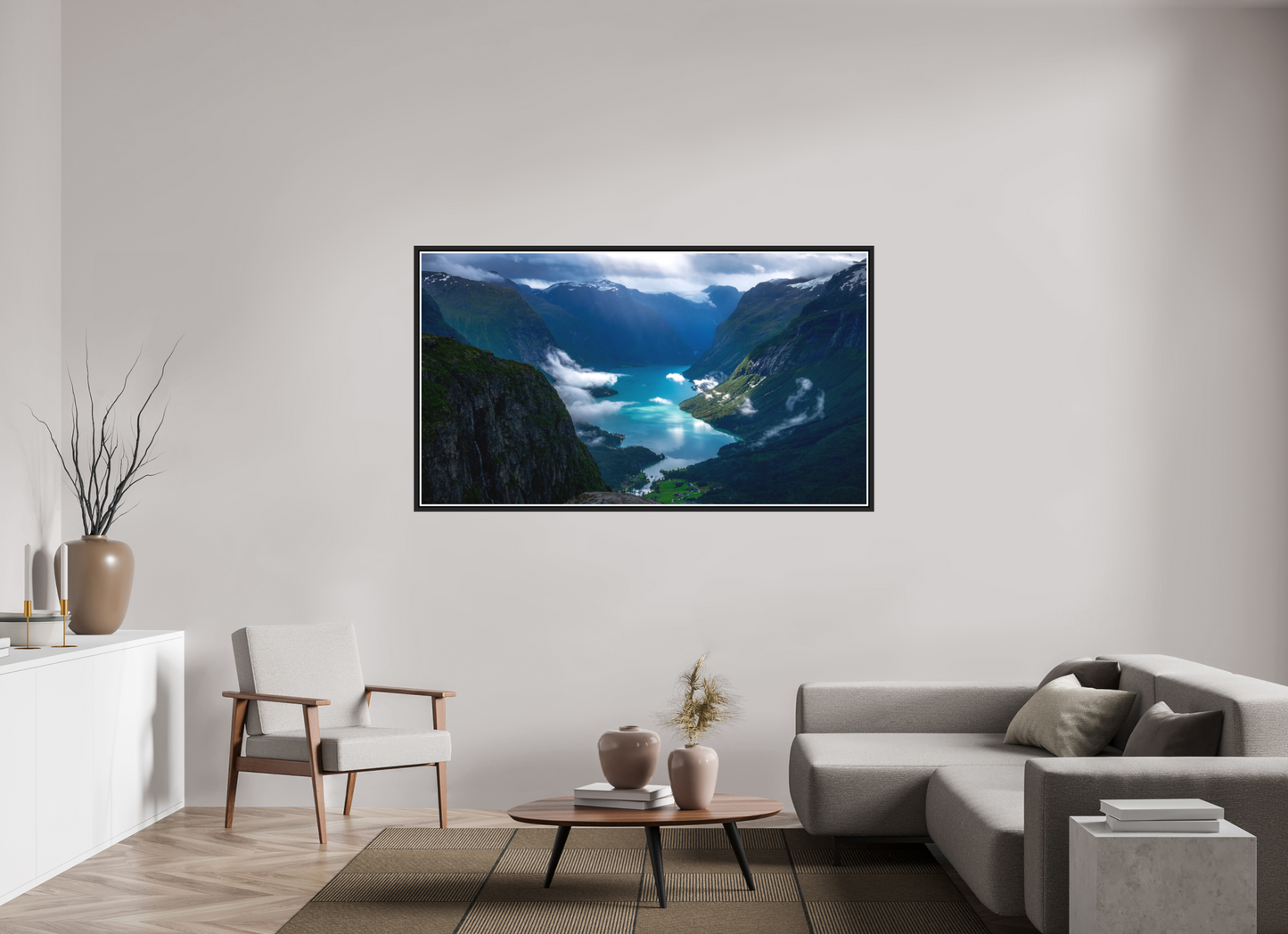 176 x 99 cm, Matt Black Frame Lovatnet Lake