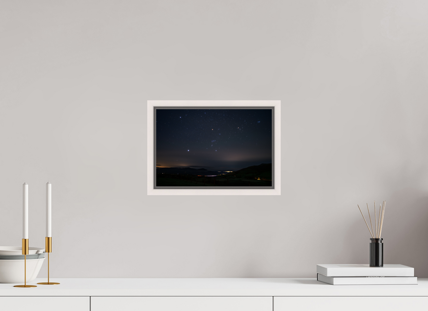 30 x 20 cm, White Frame Winter Stars over Keswick