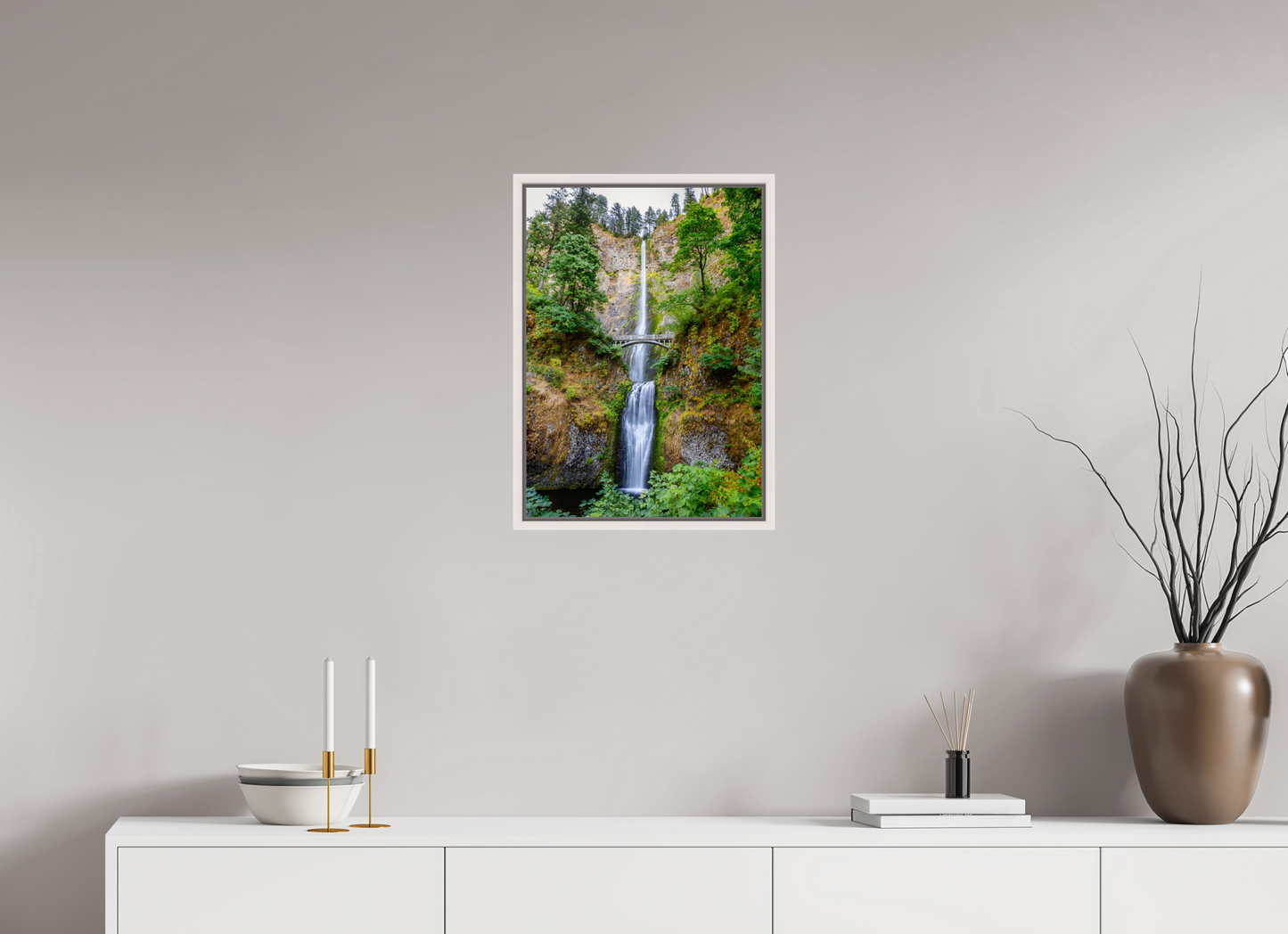 40 x 56 cm, White Frame Multnomah Falls
