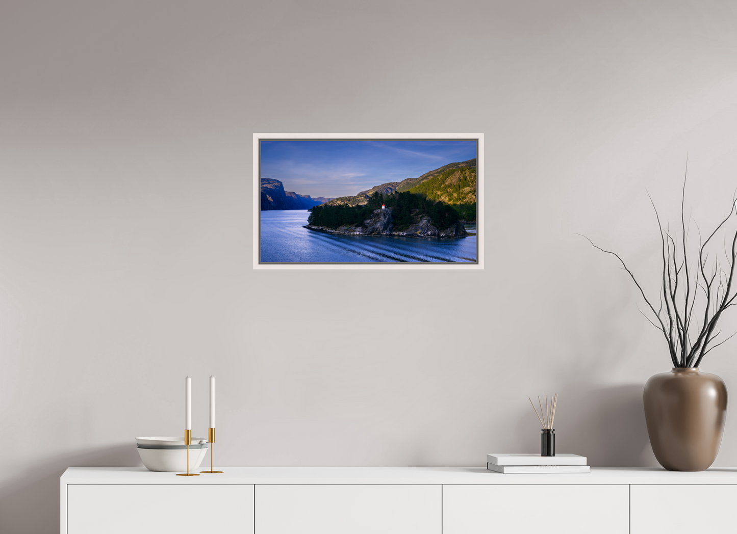 64 x 36 cm, White Frame Lysefjord Evening