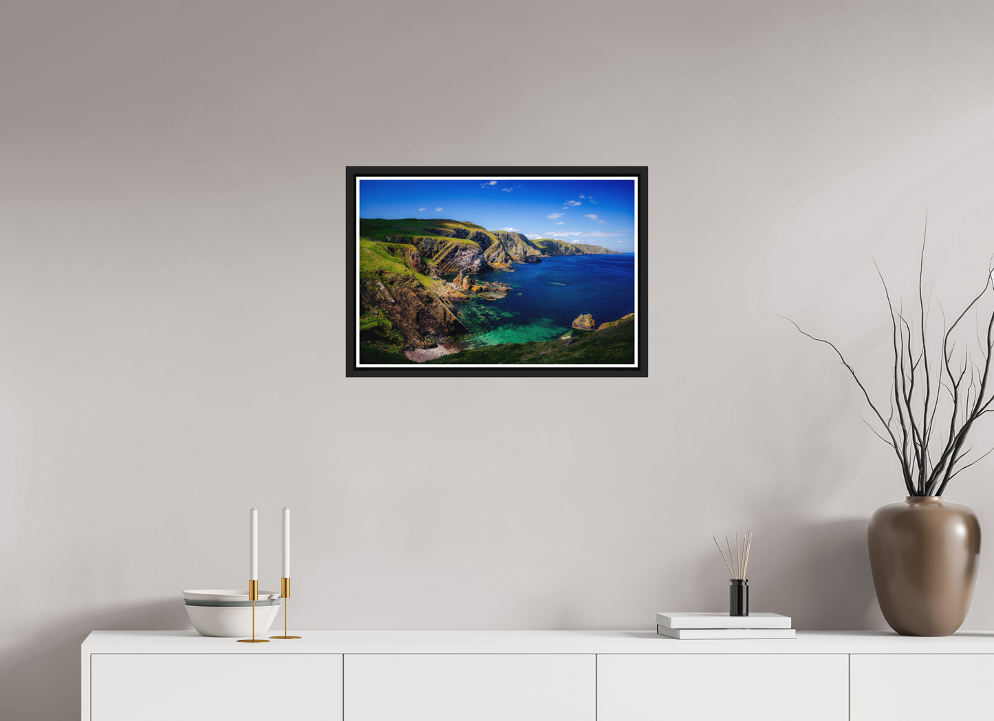 60 x 40 cm, Matt Black Frame Looking west Near St Abbs Head