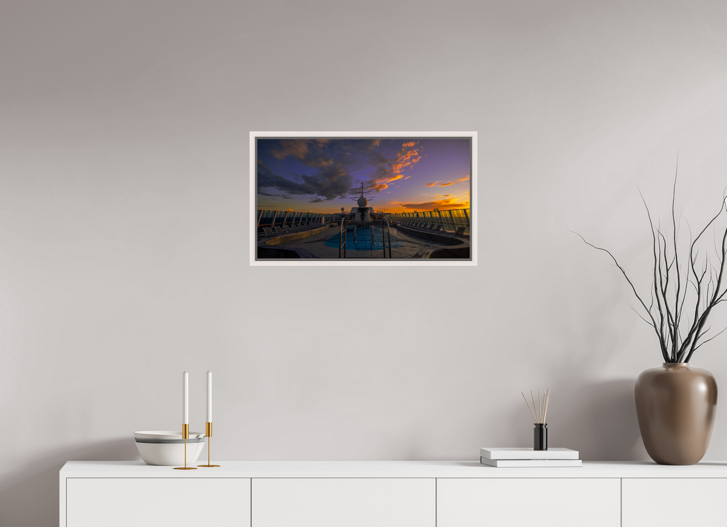64 x 36 cm, White Frame Balmoral Sunset by the Pool