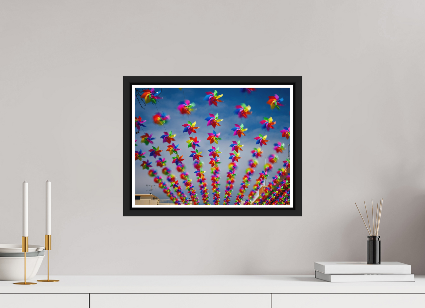 40 x 30 cm, Matt Black Frame Cheung Chau Windmills