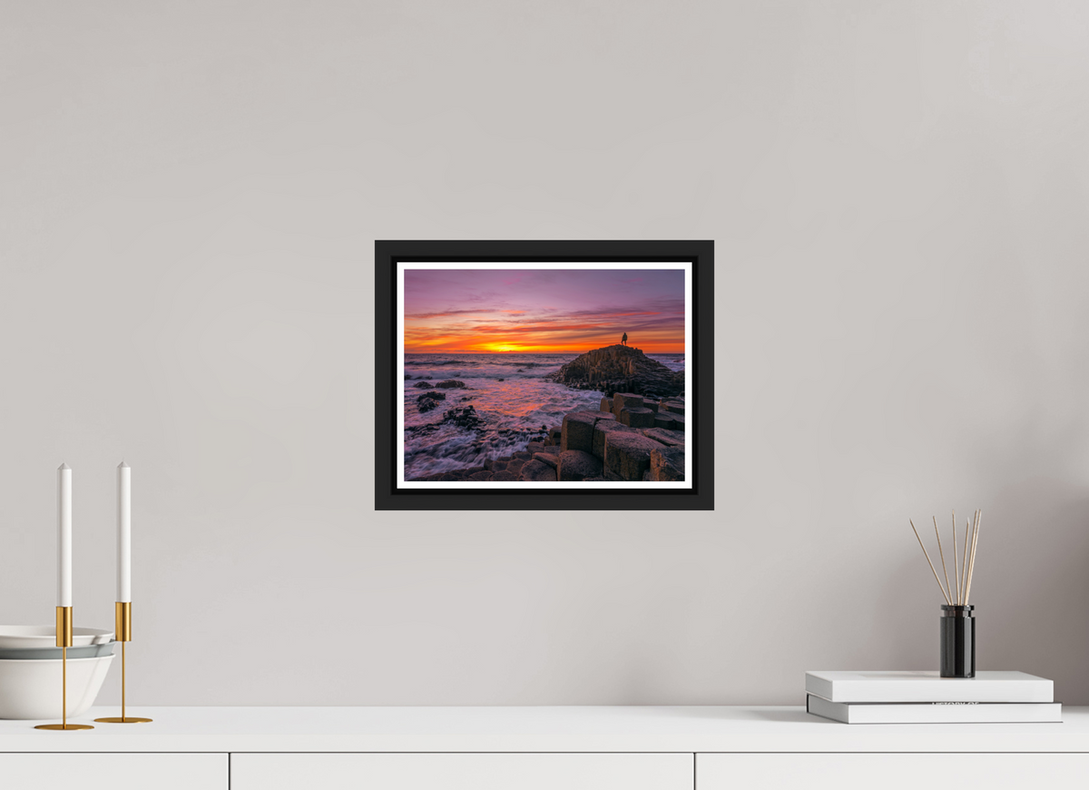 28 x 21 cm, Matt Black Frame Sunset at the Giants Causeway