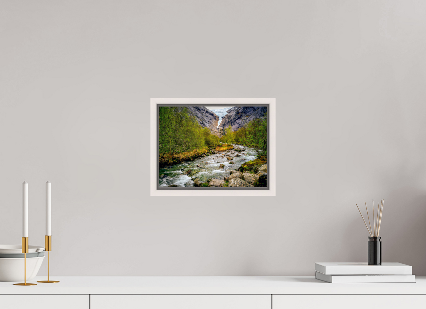 28 x 21 cm, White Frame Briksdal Glacier 2025